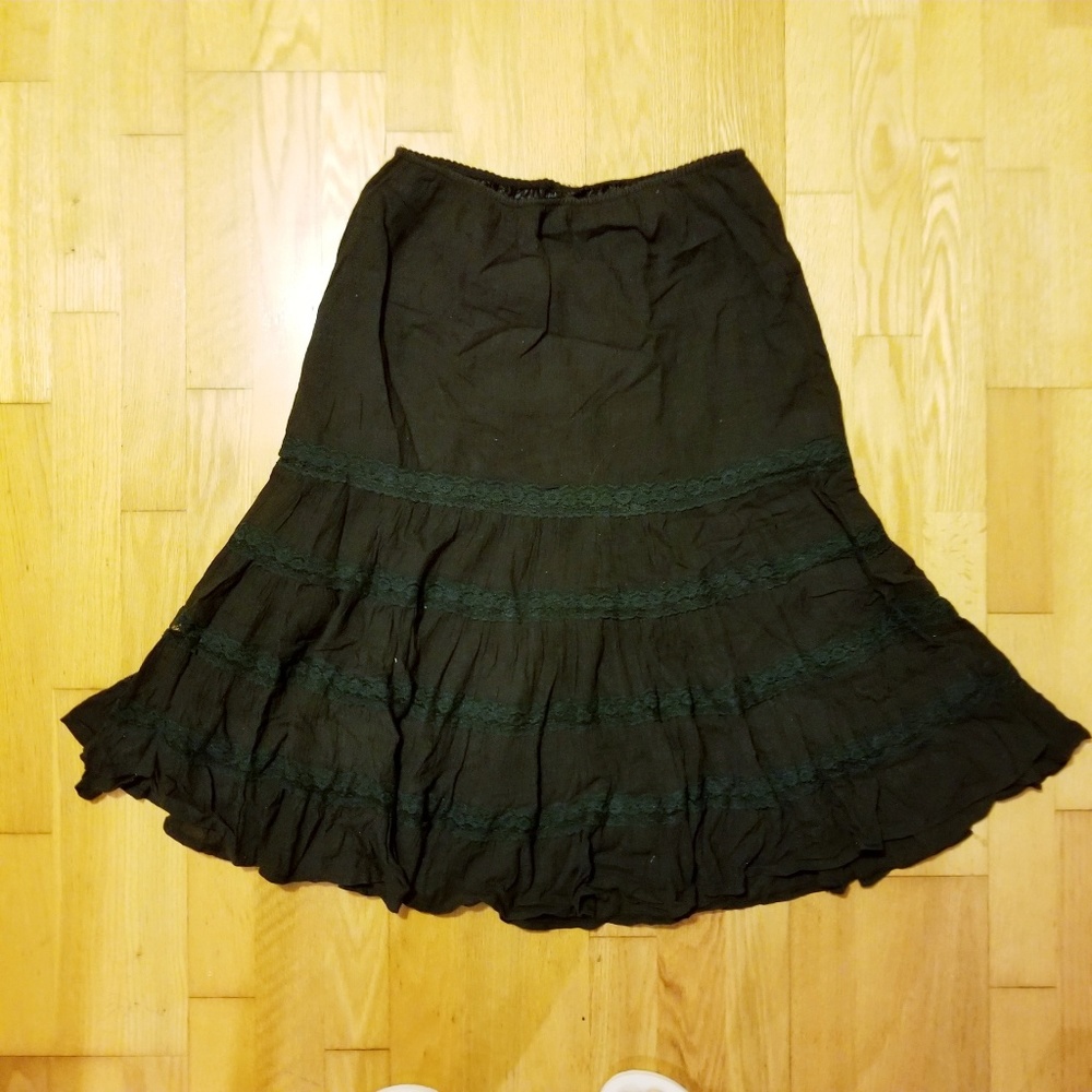 Black Cotton Lace Peasant Skirt